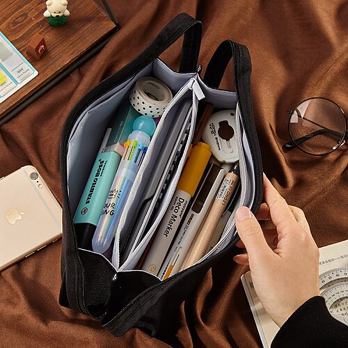 

Pencil Cases Wear-Resistant Multifunction With Zipper Canvas for School Office Student
