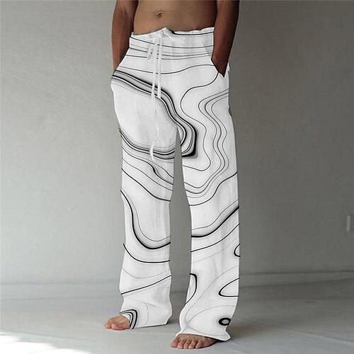

Men's Fashion Designer Straight Trousers 3D Print Elastic Drawstring Design Front Pocket Pants Casual Daily Abstract Graphic Prints Comfort Soft Mid Waist White S M L XL XXL