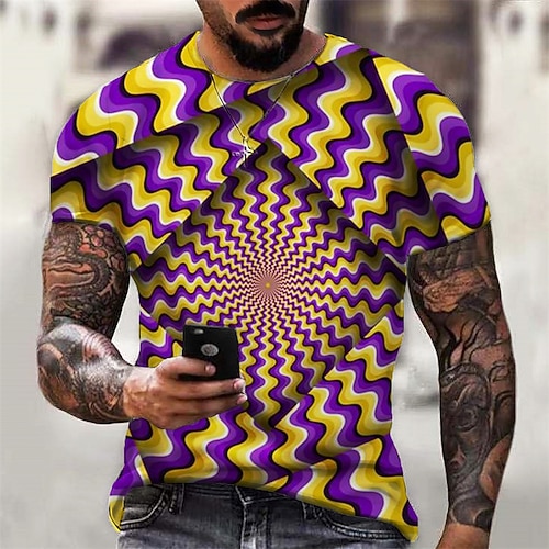 

Men's Unisex T shirt 3D Print Graphic Technology Crew Neck Street Daily Print Short Sleeve Tops Casual Designer Big and Tall Sports Purple Yellow