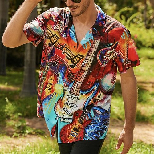 

Men's Shirt Print Oil Painting Turndown Casual Daily Button-Down Print Short Sleeve Tops Casual Fashion Rainbow