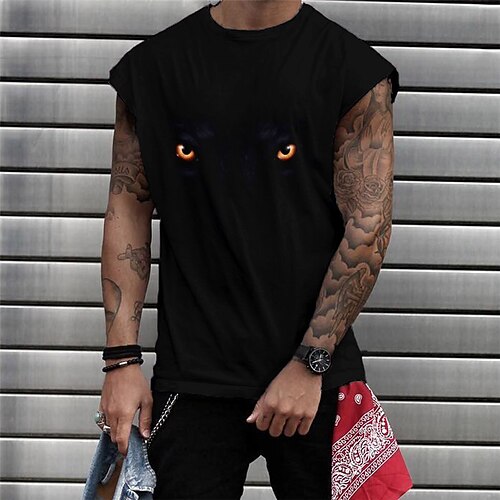 

Men's T shirt Hot Stamping Graphic Eye Animal Crew Neck Street Casual Print Cap Sleeve Tops Basic Fashion Classic Comfortable Black M