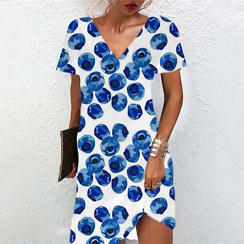 

Women's A Line Dress Short Mini Dress Blue Short Sleeve Polka Dot Print Spring Summer V Neck Casual Vacation 2022 S M L XL XXL 3XL