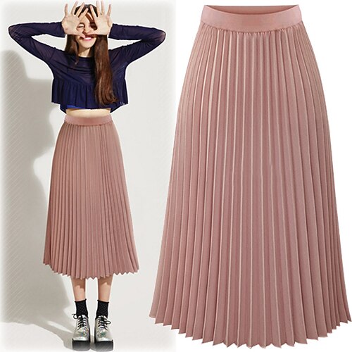 

Women's Long Skirts Weekend Solid Colored Ruched White Black Pink S M L