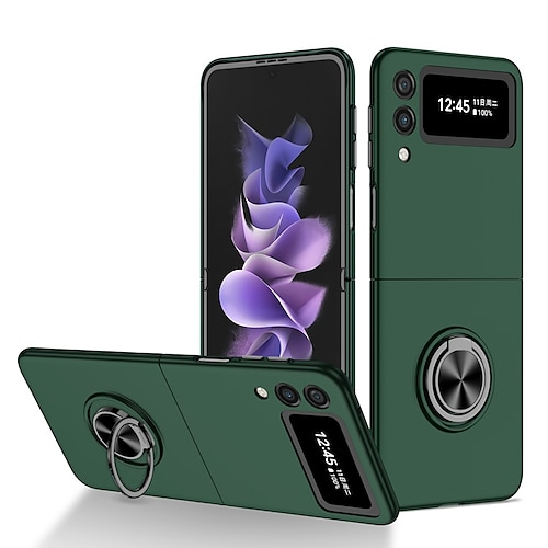 

Phone Case For Samsung Galaxy Flip Z Fold 2 Z Fold3 Z Flip 3 Z-Fold Shockproof Ring Holder Solid Colored Armor PC