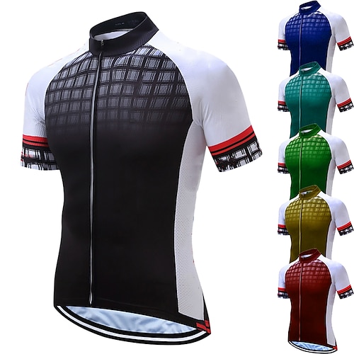 

21Grams Men's Cycling Jersey Short Sleeve Bike Top with 3 Rear Pockets Mountain Bike MTB Road Bike Cycling Breathable Quick Dry Moisture Wicking Reflective Strips Black Green Yellow Plaid Checkered