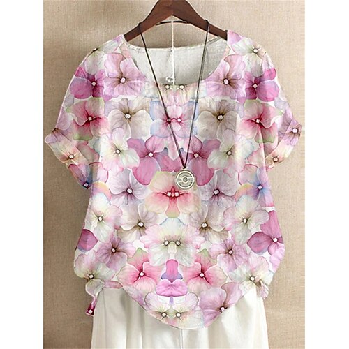

Women's Floral Theme Shirt Floral Print Round Neck Casual Tops Rainbow / 3D Print