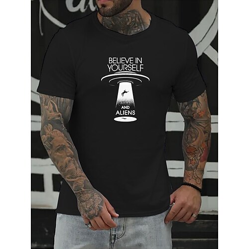 

Men's T shirt Hot Stamping Letter Round Neck Casual Daily Print Short Sleeve Tops Simple Basic Blue Black Gray