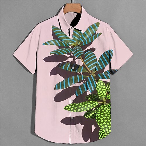 

Men's Shirt Print Leaves Turndown Street Casual Button-Down Print Short Sleeve Tops Casual Fashion Designer Breathable Pink