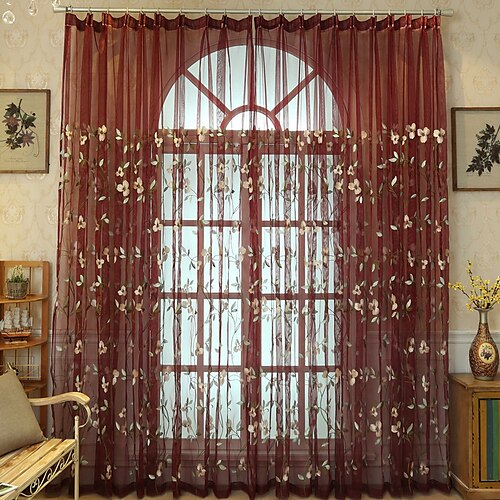 

Two Panel Korean Pastoral Style Peony Flower Embroidered Window Screen Living Room Bedroom Dining Room Children's Room Translucent Screen Curtain