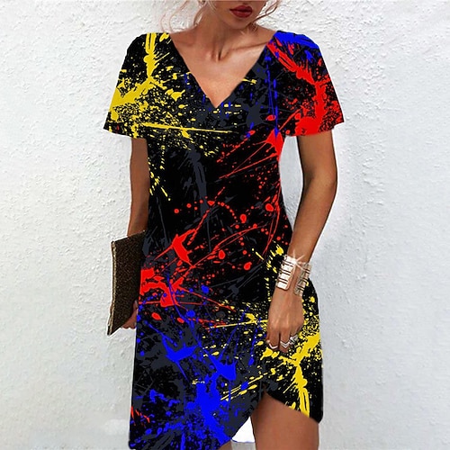 

Women's A Line Dress Short Mini Dress Black Short Sleeve Print Print Spring Summer V Neck Casual Vacation 2022 S M L XL XXL 3XL