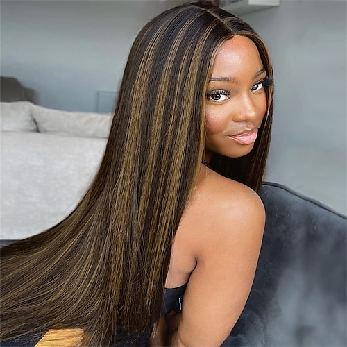 

Brown Mixed Blonde Long Straight Hair Natural Wigs for Women Mid Section Straight Hair Brown with Blonde for Women Synthetic Hair Full Wigs for Everyday Use