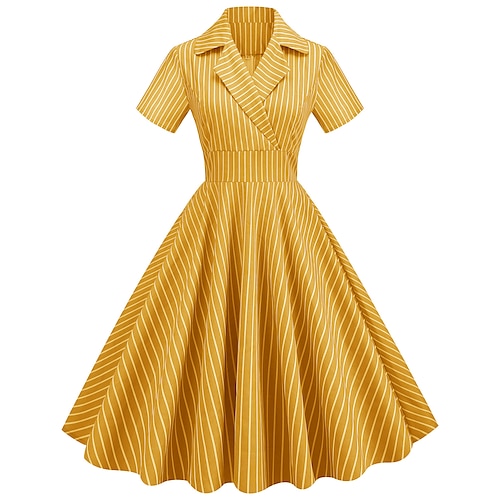 

Women's Audrey Hepburn 1950s Swing Dress 100% Cotton Retro Vintage Flare Dress Strip Dailywear Tea Party Short Sleeve Dress Christmas