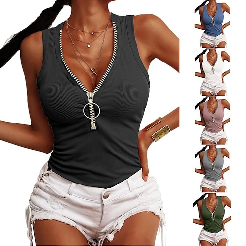 

summer women's threaded zipper slim vest top t-shirt