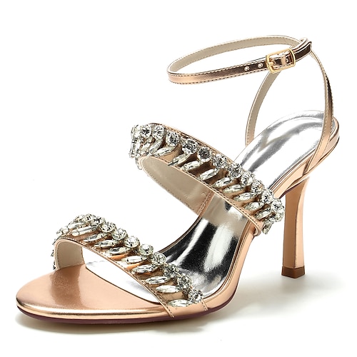 

Mujer Zapatos de boda Zapatos De Vestir Boda Fiesta Sandalias de boda Verano Pedrería Tacón de Aguja Puntera abierta Lujoso Sensual Cuero PU Tira de tobillo Color sólido Negro Plateado Champaña