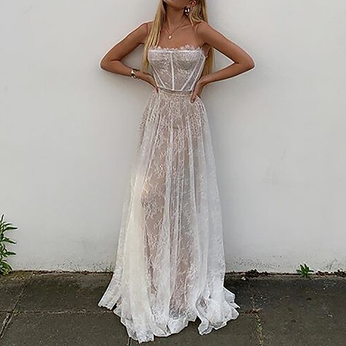 

Women's Party Dress Corset Dress Lace Dress Long Dress Maxi Dress White Sleeveless Pure Color Lace Spring Summer Strapless Party Slim 2022 S M L XL