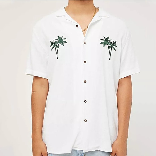 

Men's Shirt Tree Turndown Street Casual Button-Down Short Sleeve Tops Casual Fashion Breathable Comfortable White