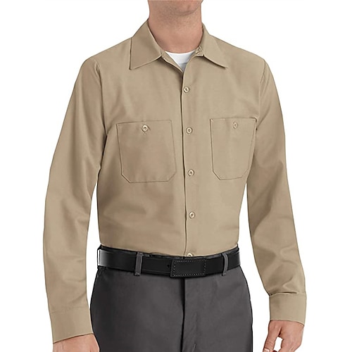 

Men's Shirt Solid Color Turndown Street Casual Button-Down Long Sleeve Tops Casual Fashion Breathable Comfortable Blue White Khaki