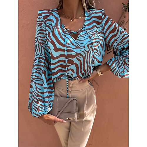 

Women's Blouse Shirt Leopard Lace up Print V Neck Casual Streetwear Tops Blue Black Purple / 3D Print