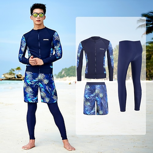 

Men's Rash guard Swimsuit UV Sun Protection UPF50 Breathable Long Sleeve Spandex Diving Suit Swimsuit 3-Piece Swimming Diving Surfing Water Sports Floral Patchwork Spring Summer Autumn / Fall