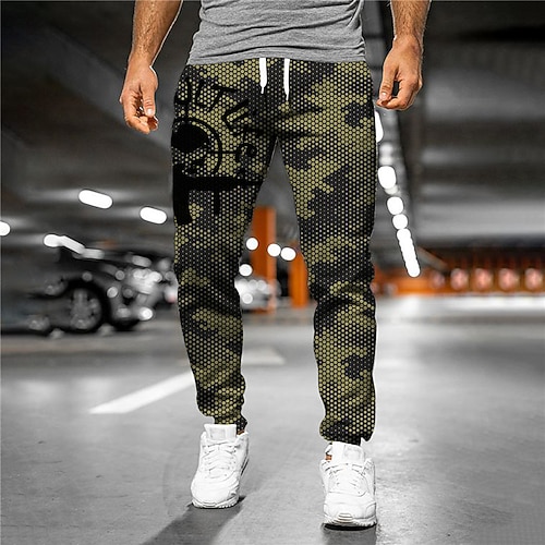 

Men's Designer Casual / Sporty Jogger Sweatpants Trousers 3D Print Elastic Drawstring Design Pants Daily Leisure Sports Micro-elastic Graphic Camouflage Breathable Soft Mid Waist Green S M L XL XXL