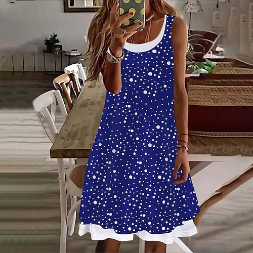 

Women's Casual Dress Midi Dress Black Blue Pink Sleeveless Polka Dot Print Spring Summer V Neck 2022 S M L XL XXL 3XL 4XL 5XL