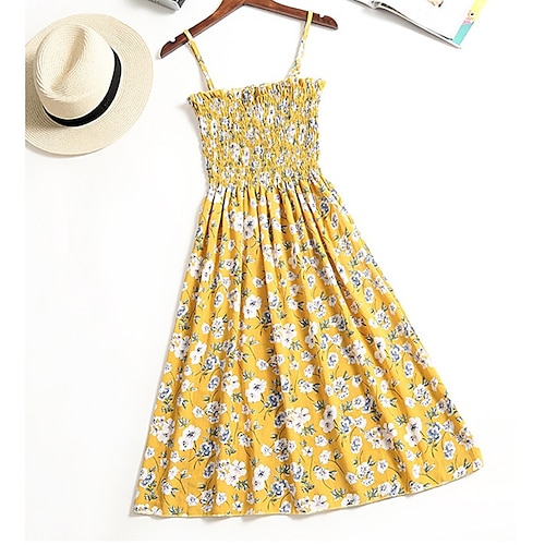 

Women's A Line Dress Short Mini Dress Blue Black Orange Brown Yellow Sleeveless Floral Polka Dot Backless Print Spring Summer Spaghetti Strap Casual Vacation 2022 One-Size