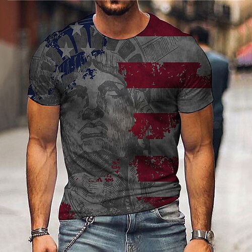 

Men's Unisex T shirt 3D Print Graphic Prints Statue Crew Neck Street Daily Print Short Sleeve Tops Casual Designer Big and Tall Sports Gray