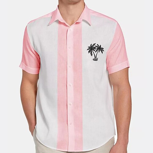 

Men's Shirt Tree Turndown Street Casual Button-Down Short Sleeve Tops Casual Fashion Breathable Comfortable Light Pink