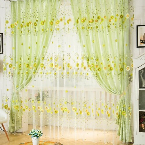 

1 Panel Green Sheer Curtain for Bedroom/Living Room Semi Transparent Farmhouse Window Net Panels with Rod Pocket