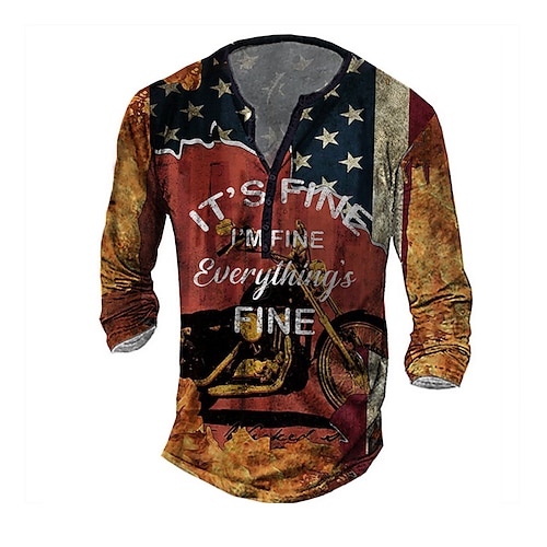 

Men's Henley Shirt Tee T shirt 3D Print Graphic Motorcycle Plus Size Henley Daily Sports Button-Down Print Long Sleeve Tops Basic Vintage Classic Designer Red