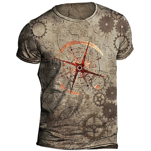 

Men's Unisex T shirt 3D Print Graphic Prints Compass Crew Neck Street Daily Print Short Sleeve Tops Casual Designer Big and Tall Papa T Shirts Brown