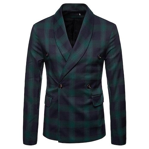 

Men's Casual Blazer Regular Regular Fit Plaid / Check Green Red Navy Blue 2022