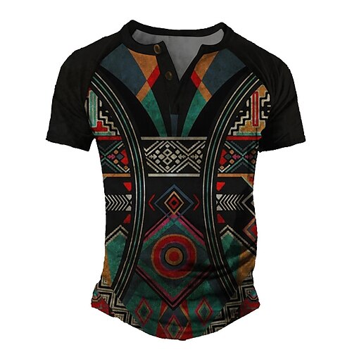 

Men's Henley Shirt Tee T shirt 3D Print Graphic Color Block Plus Size Henley Daily Sports Patchwork Button-Down Short Sleeve Tops Basic Classic Designer Big and Tall Black