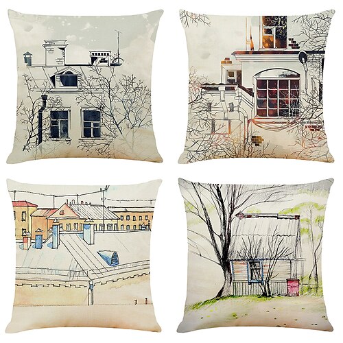 

Vintage House Double Side Cushion Cover 4PC Soft Decorative Square Throw Pillow Cover Cushion Case Pillowcase for Bedroom Livingroom Superior Quality Machine Washable Indoor Cushion for Sofa Couch Bed Chair