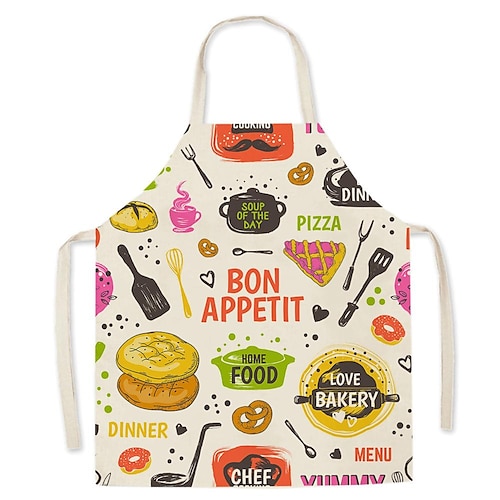 

Cartoon Kitchen Apron with Long Ties Neck Strap Unisex BBQ Cooking Drawing Crafting Aprons for Chef
