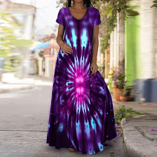 

Women's Casual Dress Swing Dress Long Dress Maxi Dress Green Blue Purple Short Sleeve Floral Print Spring Summer Crew Neck 2022 S M L XL XXL 3XL 4XL 5XL