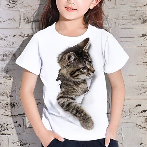 

Kids Girls' T shirt Animal Outdoor 3D Print Short Sleeve Active 3-12 Years Spring Gray White