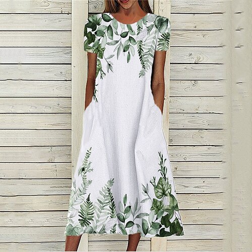 

Women's A Line Dress Midi Dress White Short Sleeve Floral Pocket Print Spring Summer Round Neck Stylish Casual Modern 2022 S M L XL XXL 3XL