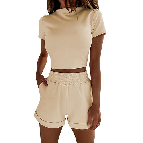 

Women's T shirt Tee Crop Shorts Sets Active Basic Streetwear Purple Pink Dailywear Sports Outdoor Plain Shorts S M L XL 2XL