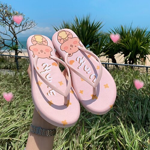 

Women's Slippers Flip-Flops Flat Sandals Flat Heel Round Toe Open Toe Elegant Casual Daily PVC Loafer Spring Summer Animal Patterned Rosy Pink