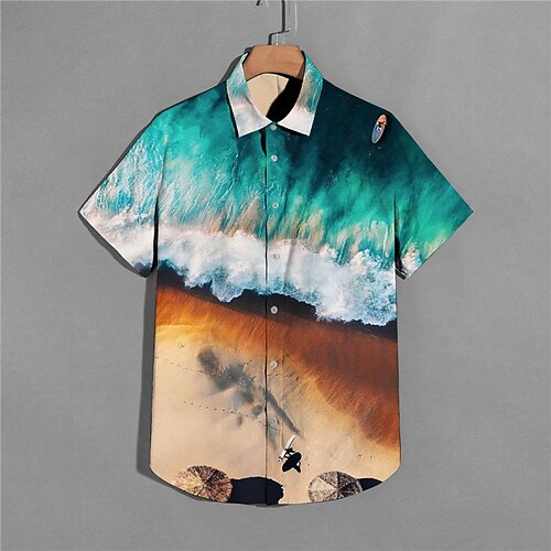 

Men's Shirt 3D Print Scenery Beach Turndown Street Casual Button-Down Print Short Sleeve Tops Casual Fashion Designer Breathable Blue
