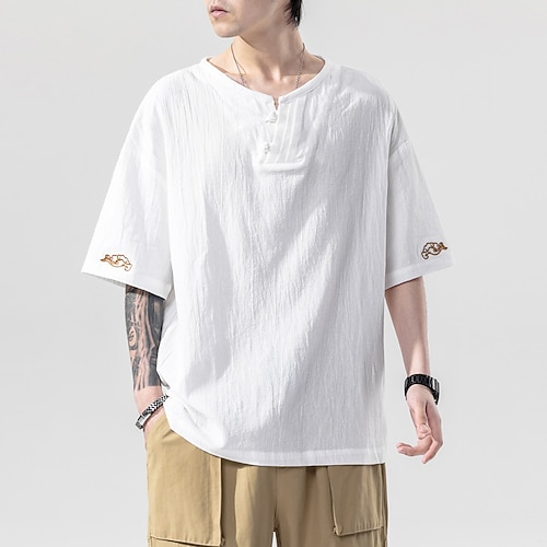 

Men's Shirt Solid Color V Neck Street Casual Short Sleeve Tops Casual Fashion Breathable Comfortable White Black
