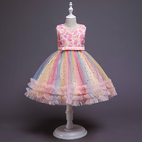 

Kids Little Girls' Dress Sequin Tulle Dress Party Birthday Sequins Mesh Bow Blue Purple Pink Midi Sleeveless Elegant Princess Dresses Children's Day Spring Summer Slim 3-10 Years