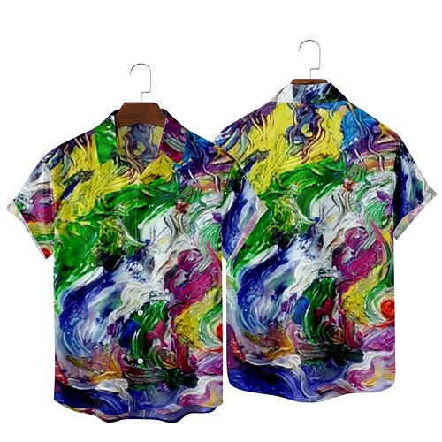 

Men's Shirt 3D Print Colorful Classic Collar Party Daily Print Short Sleeve Tops Streetwear Hawaiian Rainbow