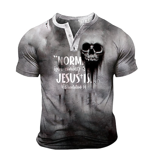 

Men's Henley Shirt Tee T shirt 3D Print Graphic Skull Letter Plus Size Henley Daily Sports Patchwork Button-Down Short Sleeve Tops Basic Casual Classic Designer Gray