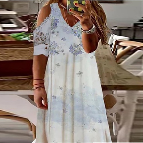 

abito da donna plus size floreale con scollo a V stampa mezza manica primavera autunno casual maxi abito lungo casual abito quotidiano