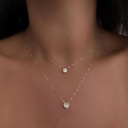 

1pc Necklace Layered Necklace For Women's Party Evening Street Gift Imitation Diamond Alloy Double Layered Heart