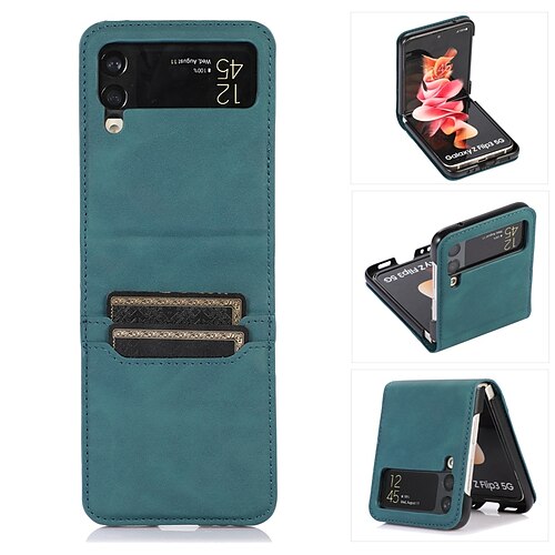 

Phone Case For Samsung Galaxy Flip Z Flip 3 Flip Shockproof Card Holder Slots Solid Colored PU Leather