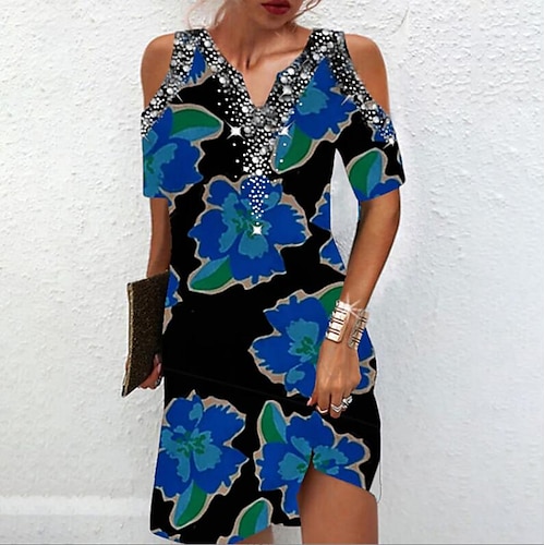 

Mulheres Vestido casual Verde Azul Fúcsia Manga Curta Floral Imprimir Primavera Verão Decote V Ajuste Largo 2022 S M L XL XXL 3XL