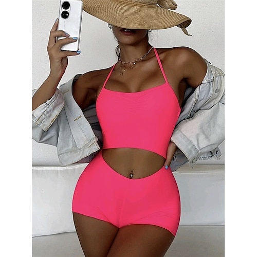 

Women's Swimwear One Piece Monokini Bathing Suits Normal Swimsuit Open Back Cut Out High Waisted Pure Color Fuchsia Scoop Neck Bathing Suits Sexy Vacation Fashion / Modern / New / Padded Bras